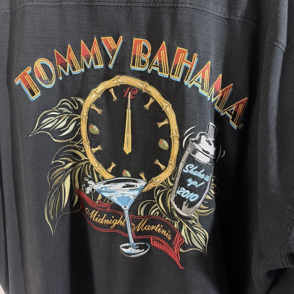 Tommy Bahama Silk Shirt XXL Mens Midnight Martinis Embroidered - Picture 5 of 13